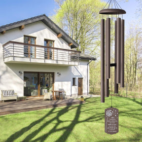 Suntimber memorial wind chimes in backyard ready for gifting occasions.