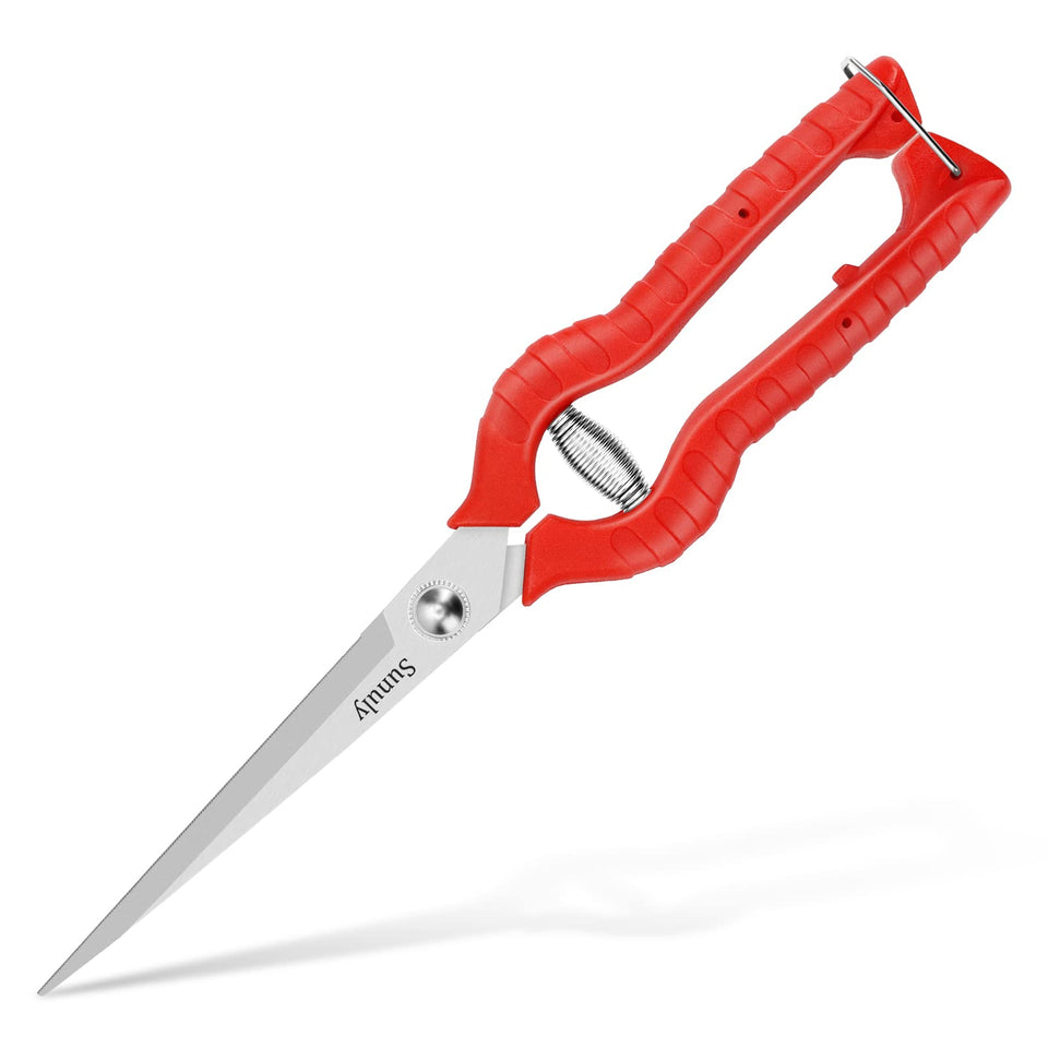 Sunuly pruning shears with long reach blade for precise cuts in dense stems.