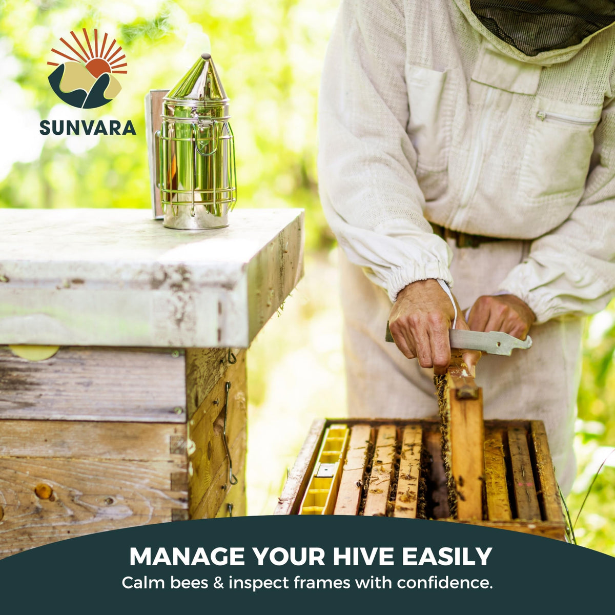 SunVara honey harvest setup to collect fresh honey from your bees.