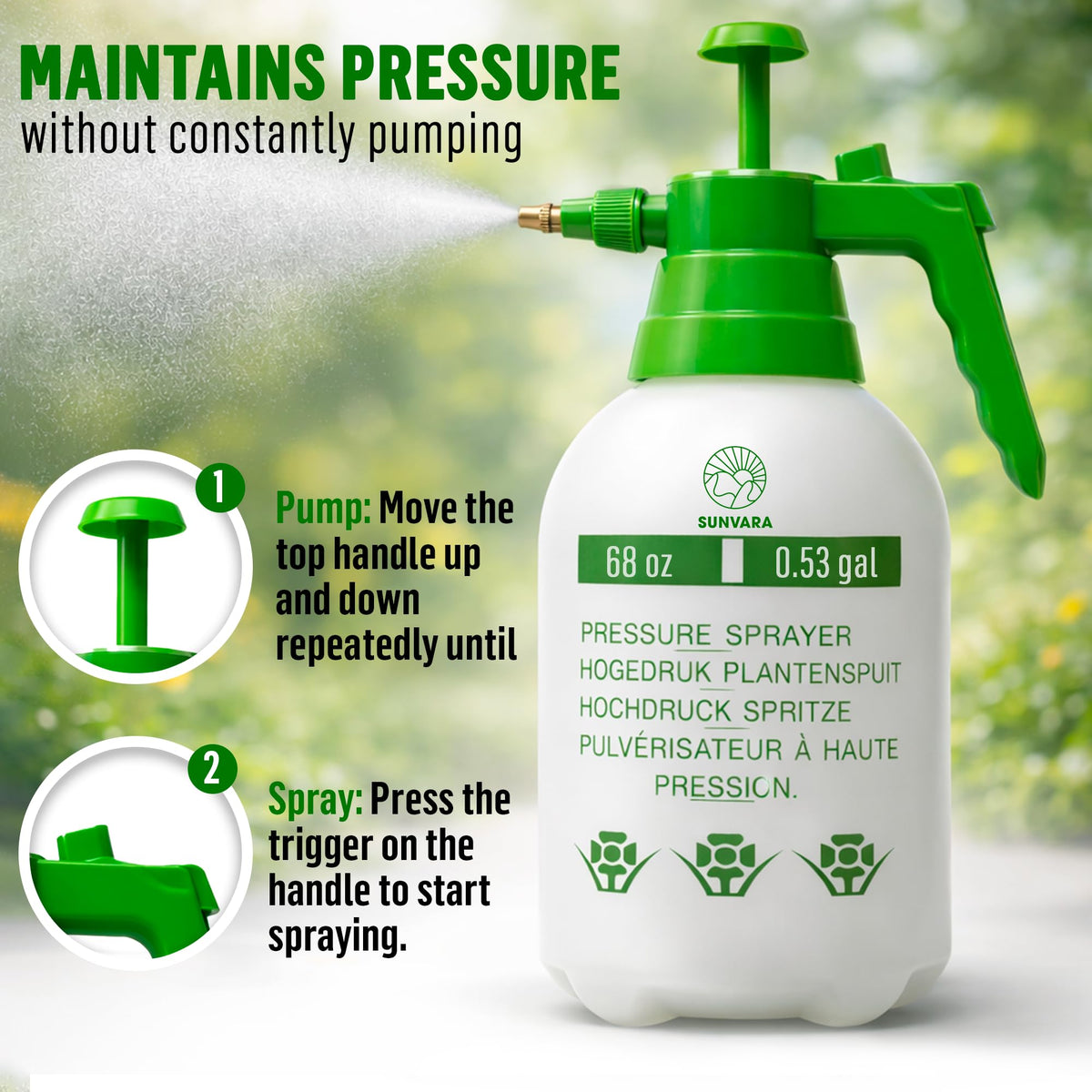 SunVara adjustable nozzle enables precise mist or jet spray for plants