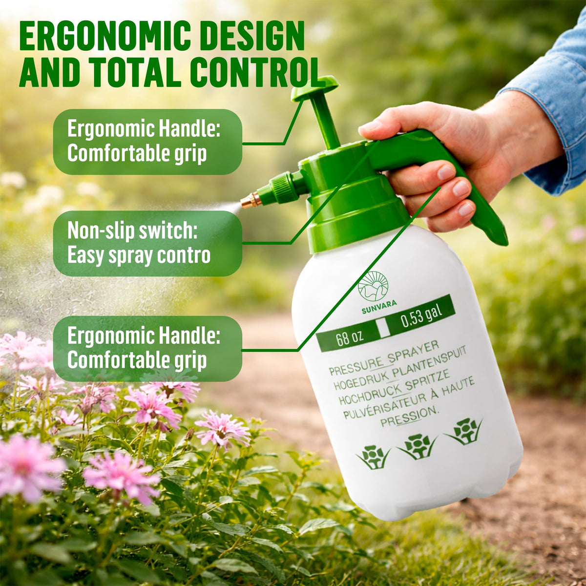 SunVara sprayer switches from mist to jet for garden and cleaning