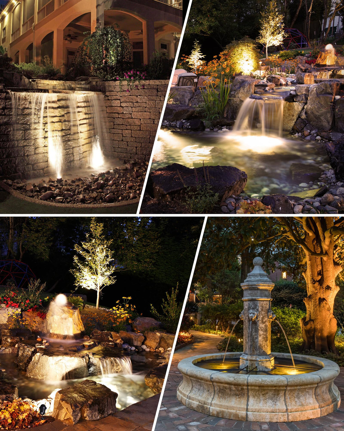 SUNVIE four-pack pond lights in a garden display.