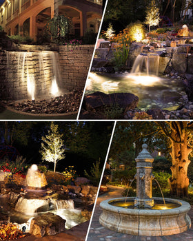 SUNVIE four-pack pond lights in a garden display.