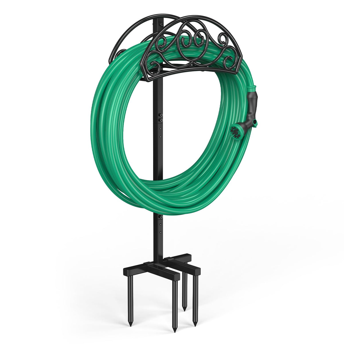 Sunvigor garden hose holder base with 4 spikes stabilizes on yard soil.