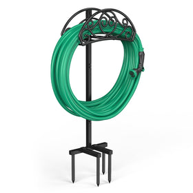 Sunvigor garden hose holder base with 4 spikes stabilizes on yard soil.
