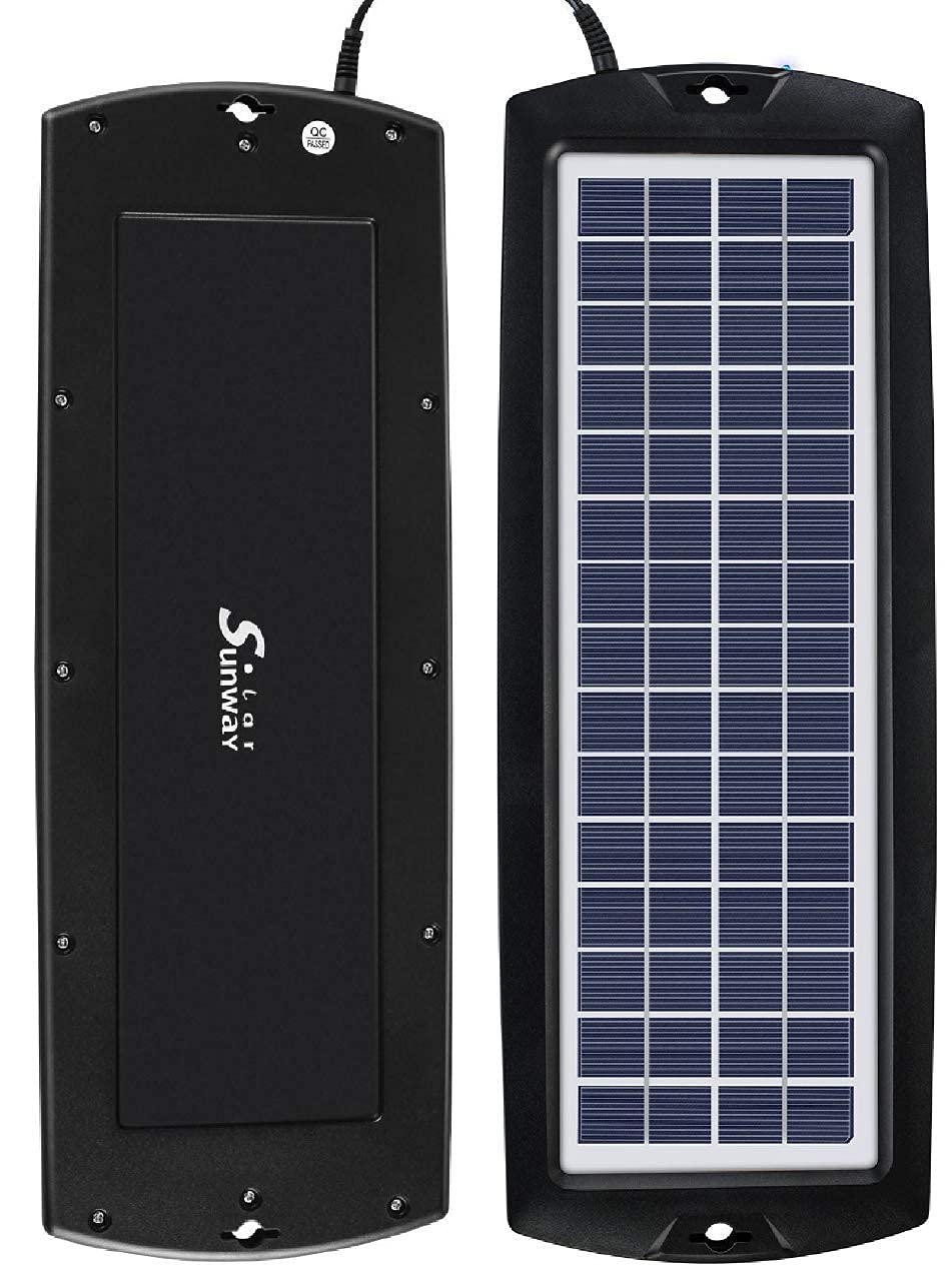 Sunway Solar includes cigarette lighter adapter and clamps for versatile connections.