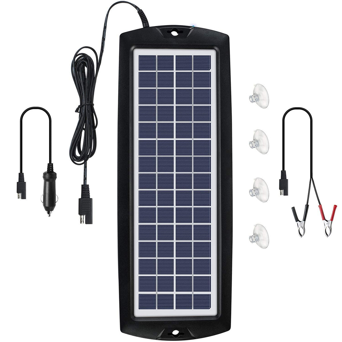Sunway Solar trickle charger panel mounted on dash showing compact design and easy maintenance benefits.