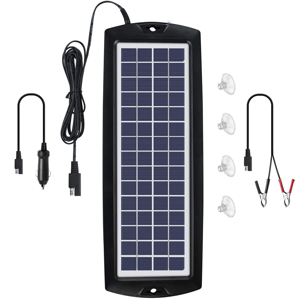Sunway Solar trickle charger panel mounted on dash showing compact design and easy maintenance benefits.
