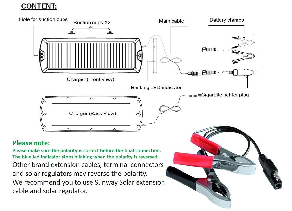 Sunway Solar compatible with cars, trucks, motorcycles, boats, and RVs