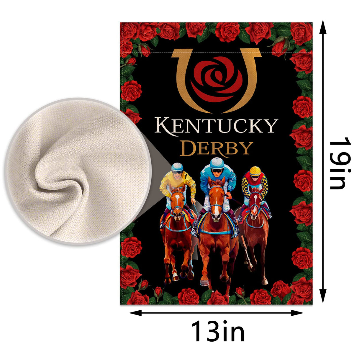 Sunwer Derby Day flag closeup on linen material highlighting durable fabric.