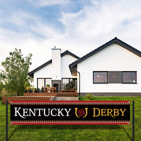 Sunwer derby party banner in front yard, ideal for festive photos.