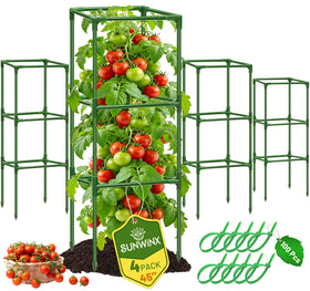 Sunwinx 4-pack square tomato cages provide sturdy 45-inch support for climbing plants.