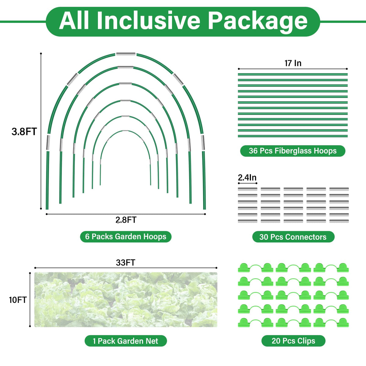 Sunwinx six sets of eight-foot hoops support the mesh for sturdy plant protection