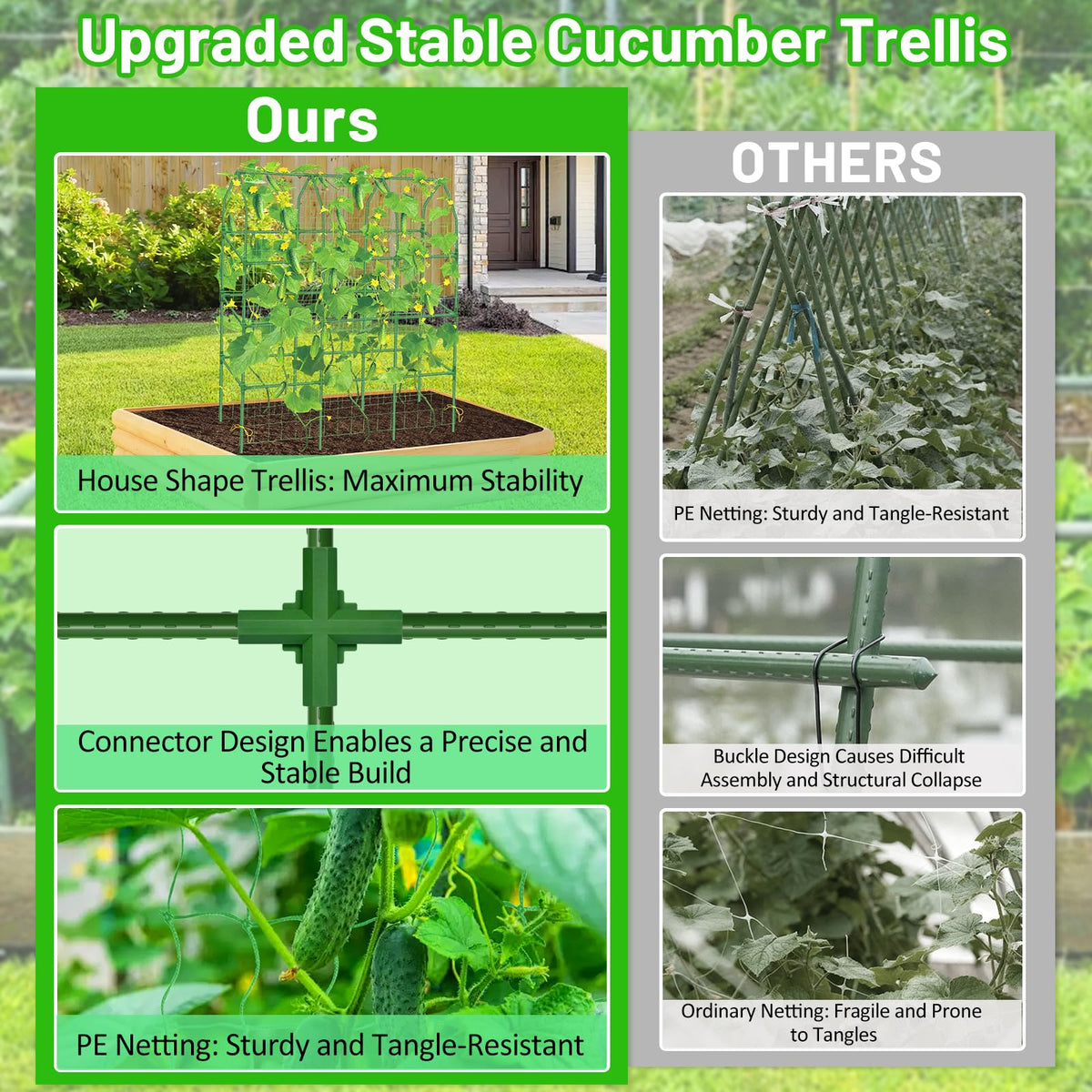Sunwinx climbing netting supports peas tomatoes cucumbers in raised beds