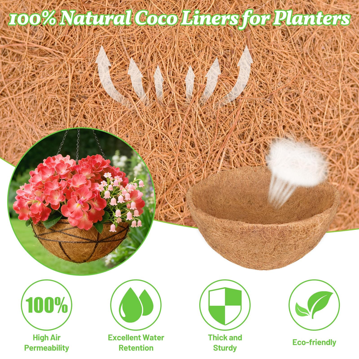Sunwinx coconut-fiber planter liner offers natural drainage and eco-friendly disposal