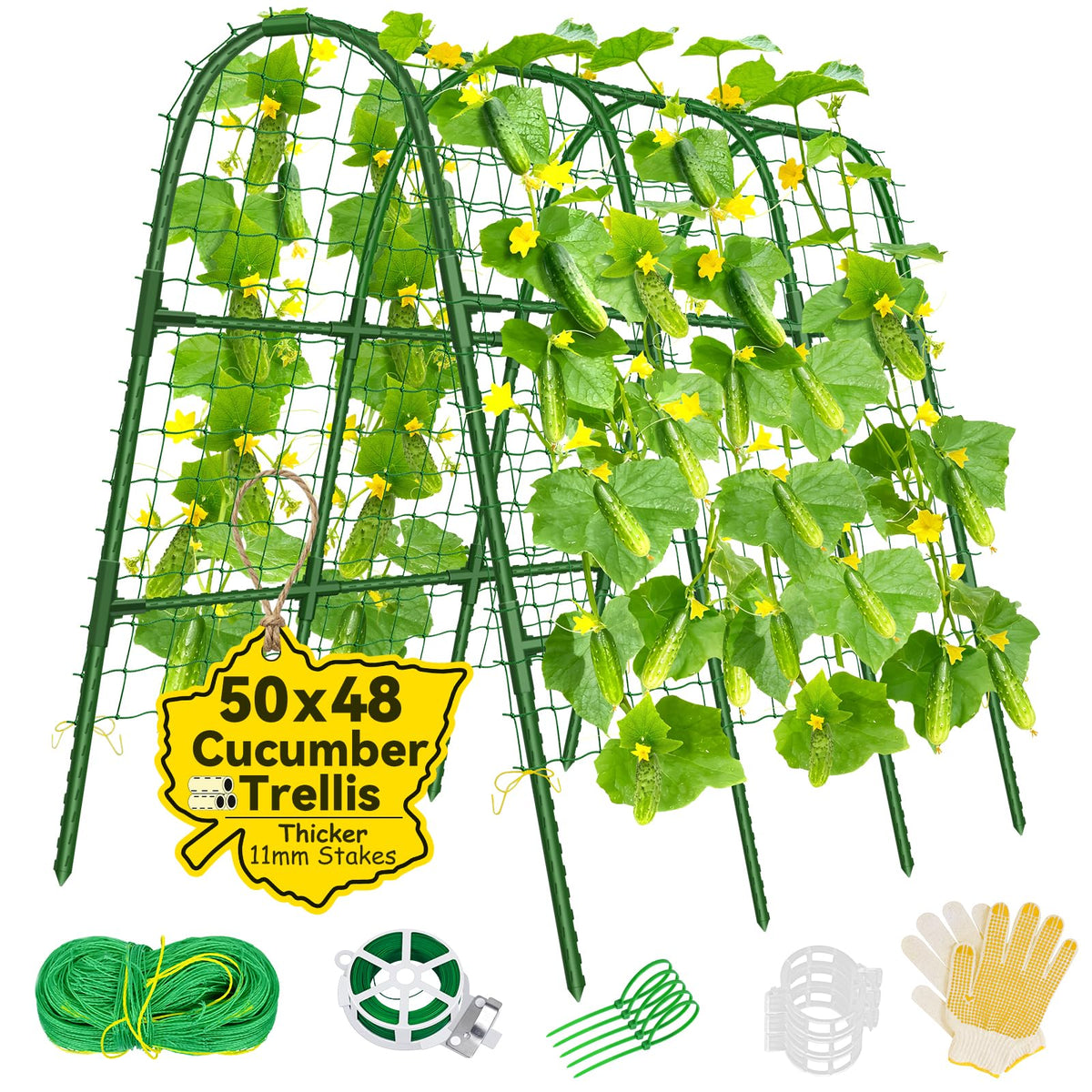 Sunwinx cucumber trellis arch over raised bed supports climbing plants efficiently.