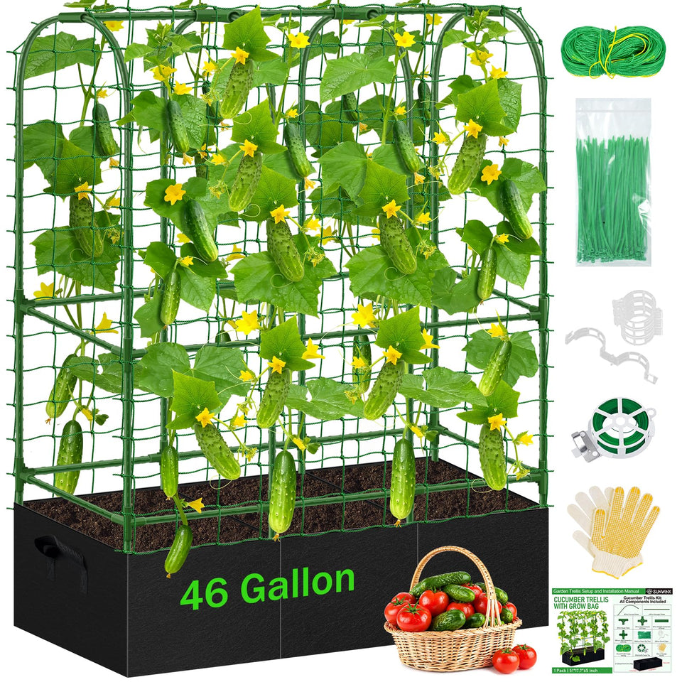Sunwinx garden cucumber trellis arch set supports vertical growth for cucumbers.