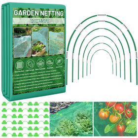 Sunwinx garden netting in action, 10x33 ft, blocking pests while letting sun reach plants.