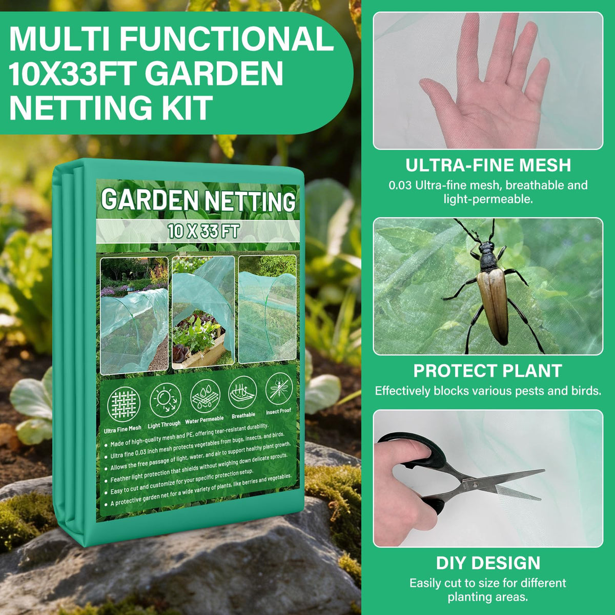 Sunwinx clips secure the mesh to the frame for a tight, protective enclosure.