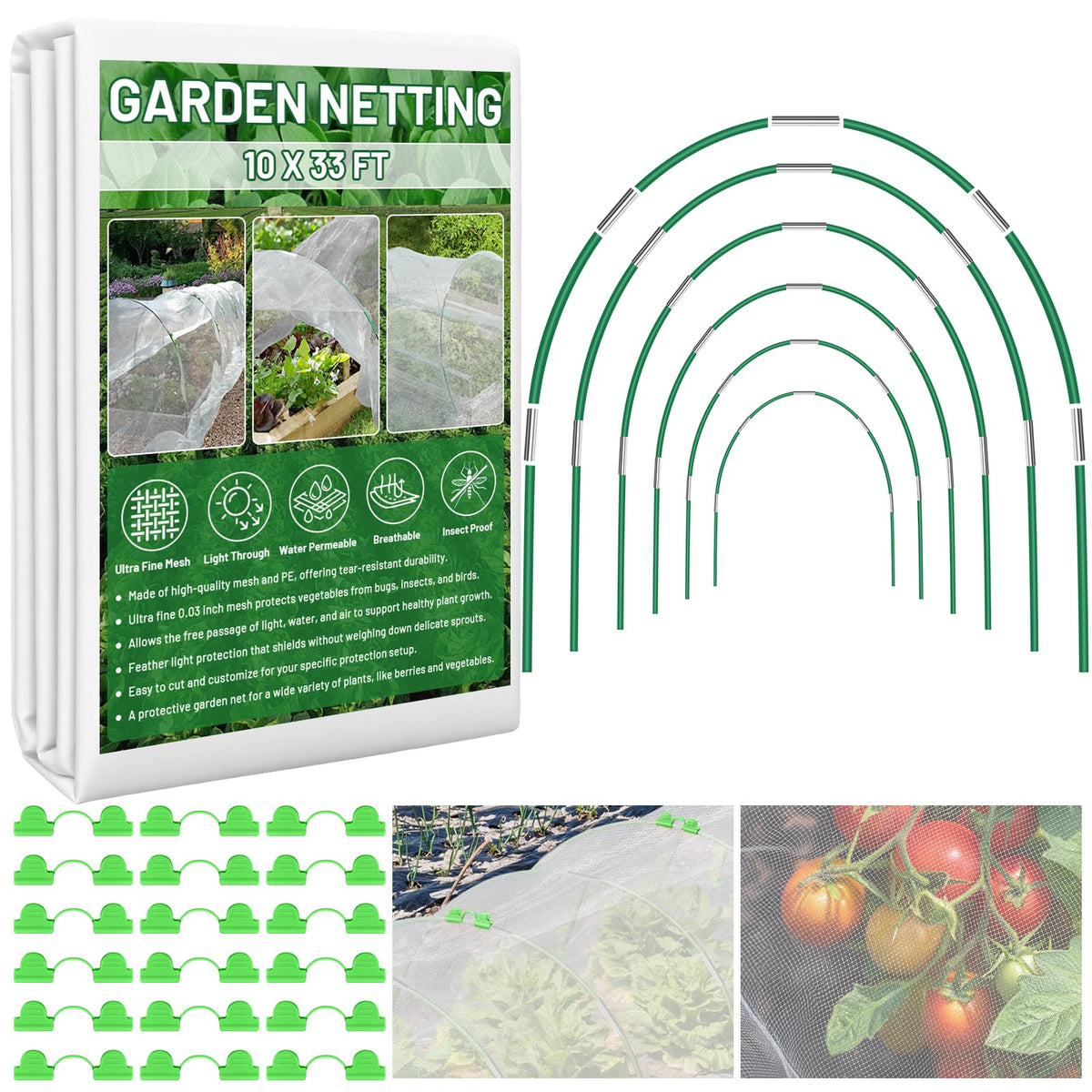 Sunwinx garden netting kit provides broad coverage for raised beds while allowing airflow