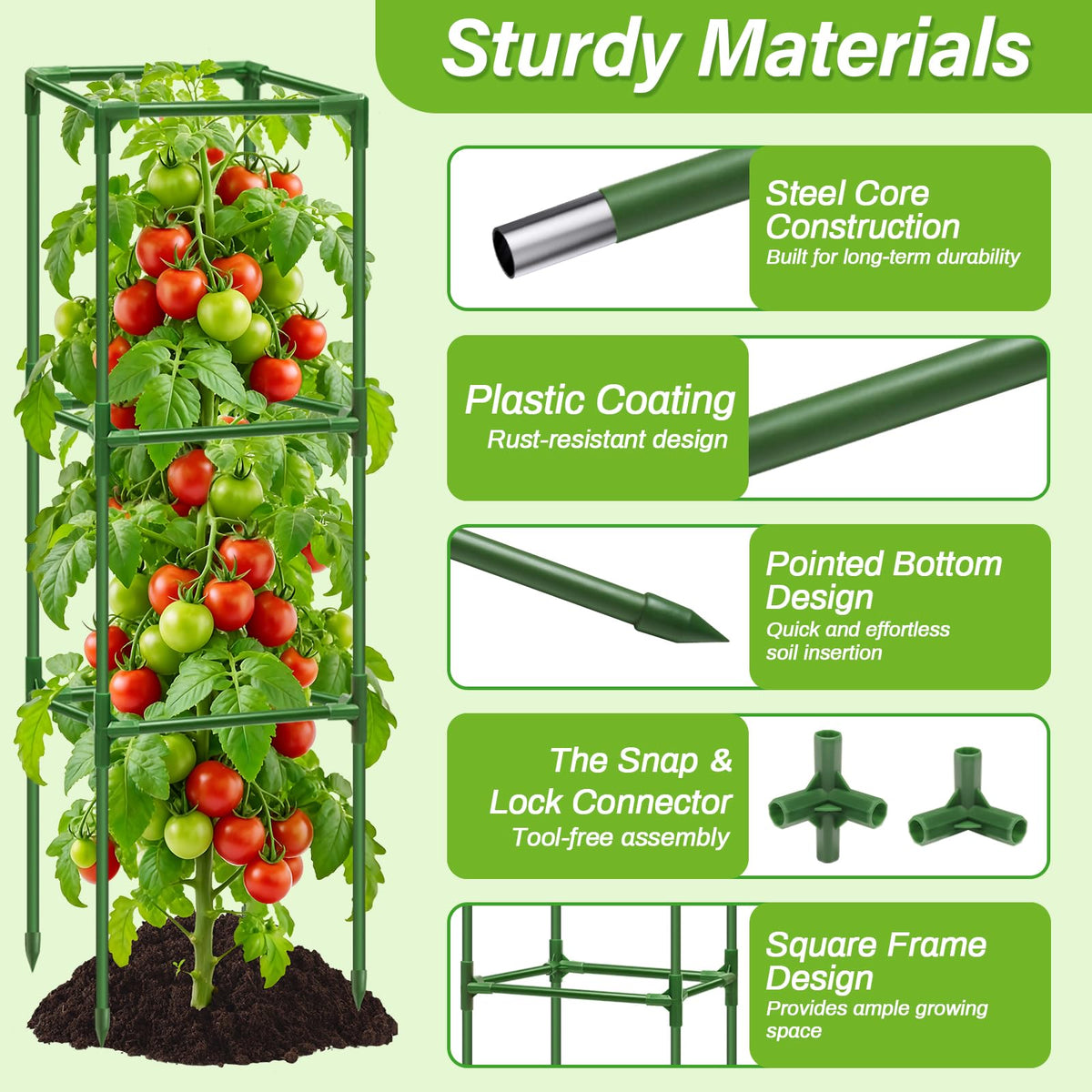 Sunwinx green connectors and zip ties create a stable garden frame.