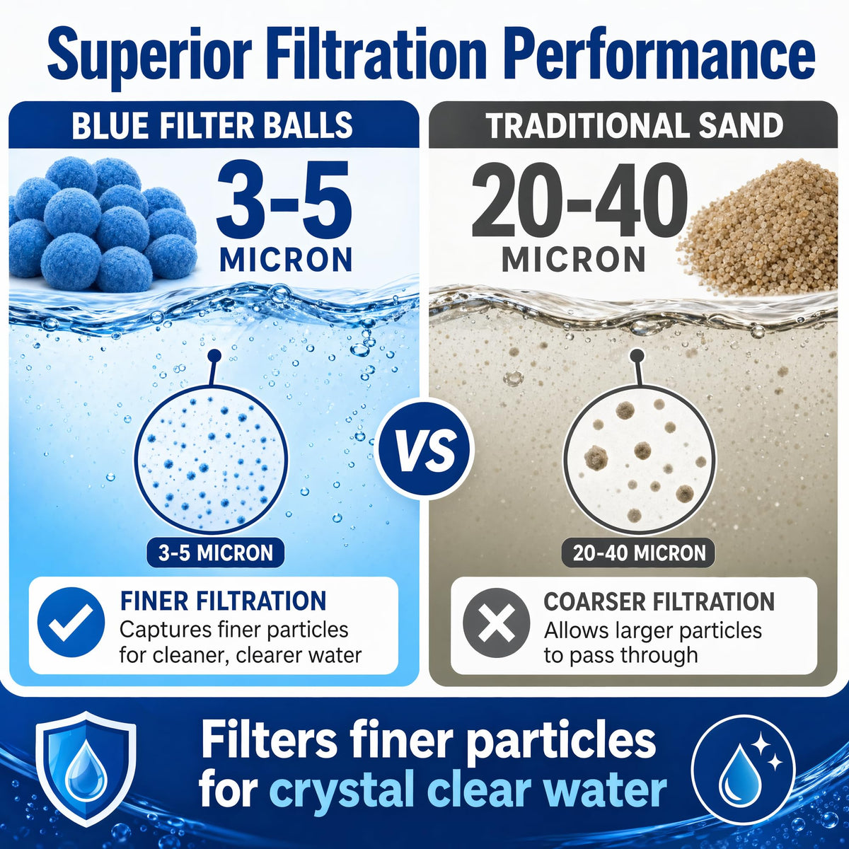 Sunwinx micron-filtration balls capture fine particles for cleaner water.