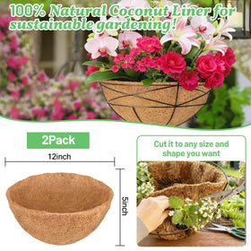 Sunwinx natural coconut fiber liner in hanging baskets, durable and weather-resistant for seasonal use
