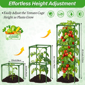 Sunwinx square tomato cages give adjustable height for growing season flexibility.