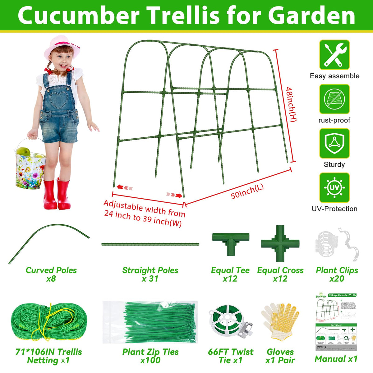 Sunwinx trellis assembly kit with tees and crosses enables quick setup.
