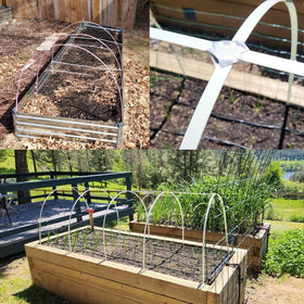 Sunwuk mini raised bed with hoops supports season-long protection.