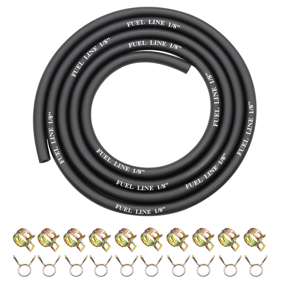 Sunxeke 6ft 1/8in fuel line with clamps for versatile engine connections.
