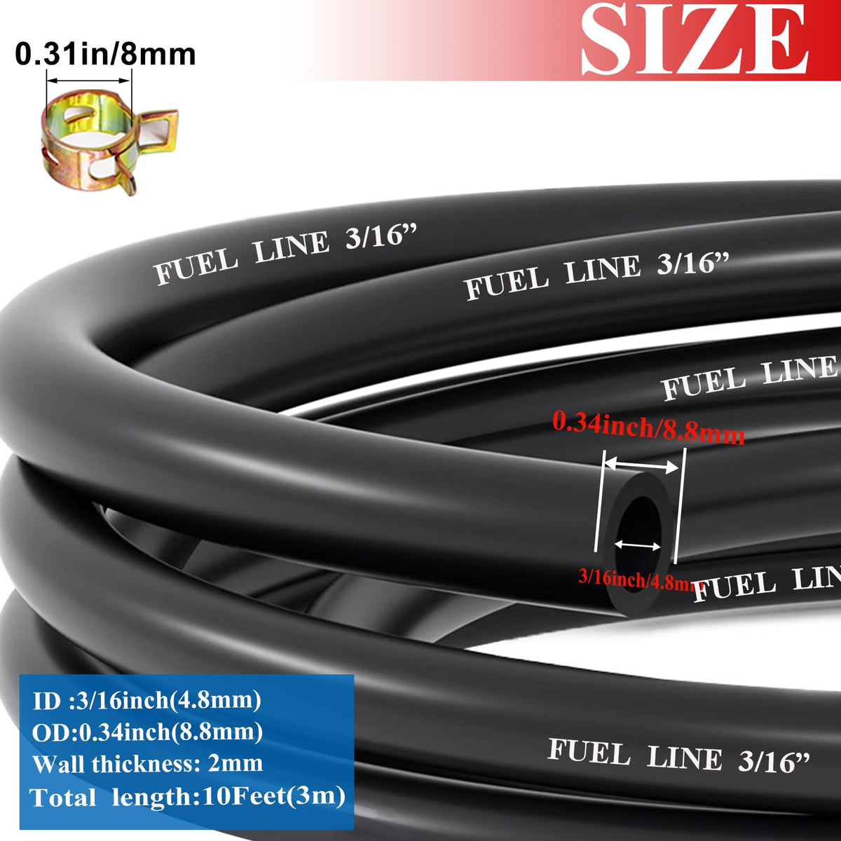 Sunxeke 20pcs hose clamps with 8mm ID secure fuel lines