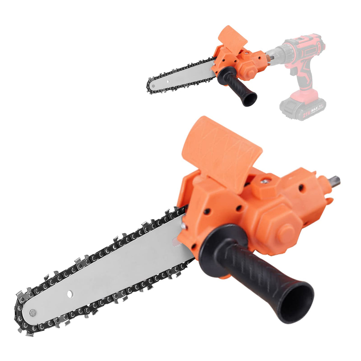 Sunydog electric chainsaw attachment performing precise 6-inch cuts in wood.