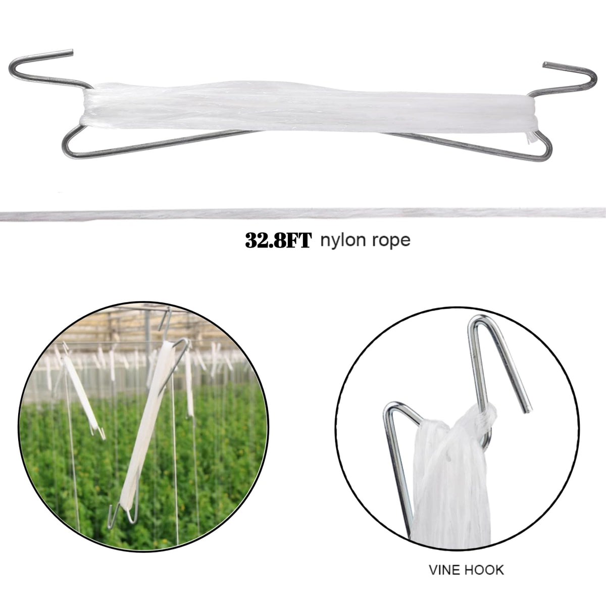 SUOWEEI plant support hooks attach to beams for tidy rows and easier maintenance.