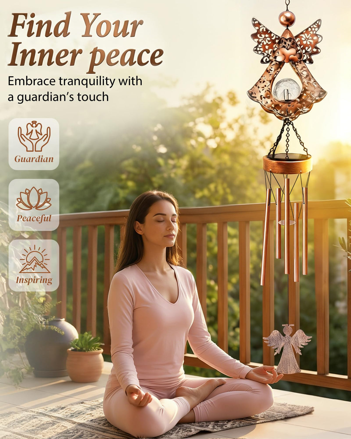Supdeco Angel Wind Chimes hanging from a tree adds charm