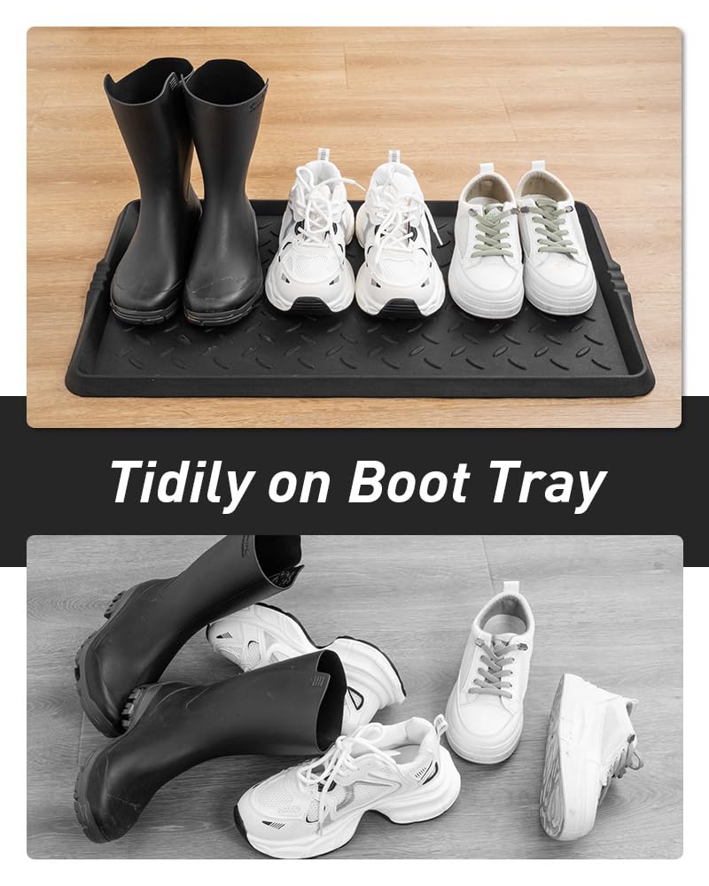 SUPENUIN heavy-duty rubber tray supports multiple pairs of footwear