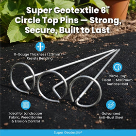 Super Geotextile galvanized steel stake; rust-resistant durability for outdoor use.