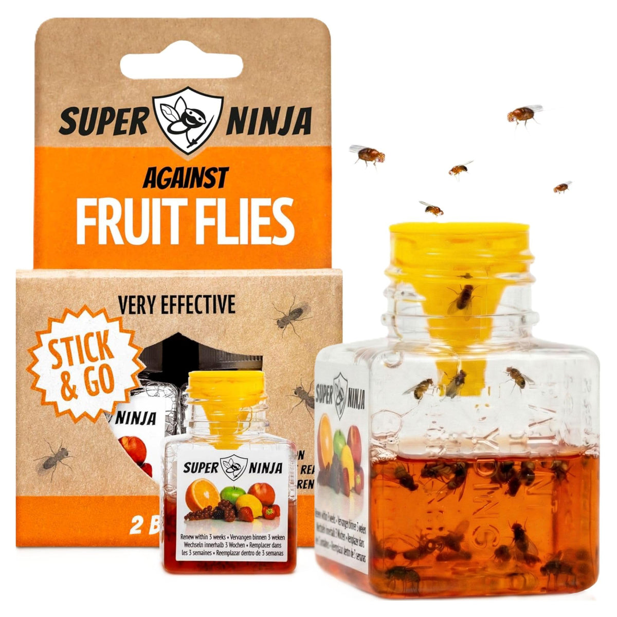 Super Ninja fruit fly trap two-pack packaging ready for indoor use.