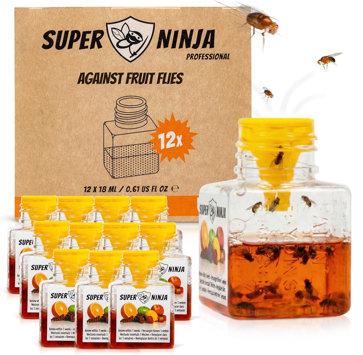 Super Ninja indoor fruit fly trap bottle ready for quick, targeted control