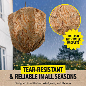Super Ninja tear-resistant wasp decoy remains intact through seasons of outdoor use.