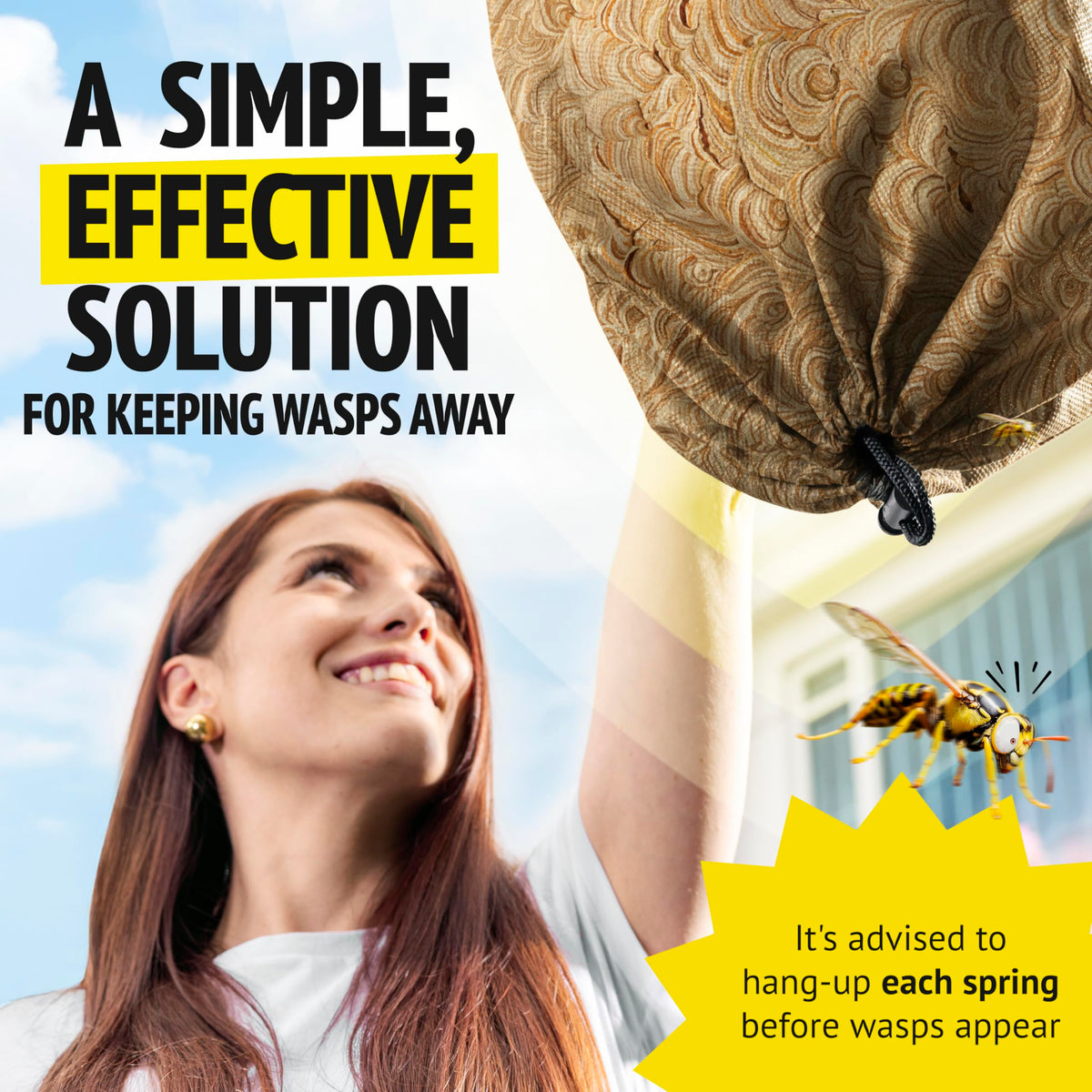 Super Ninja wasp nest hanging on a patio provides a calm outdoor space.