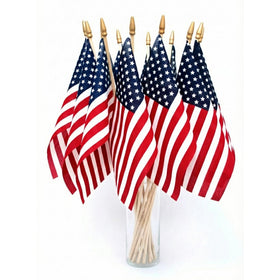 Super Tough American flag on a 24-inch spear-stick for sturdy lawn display.