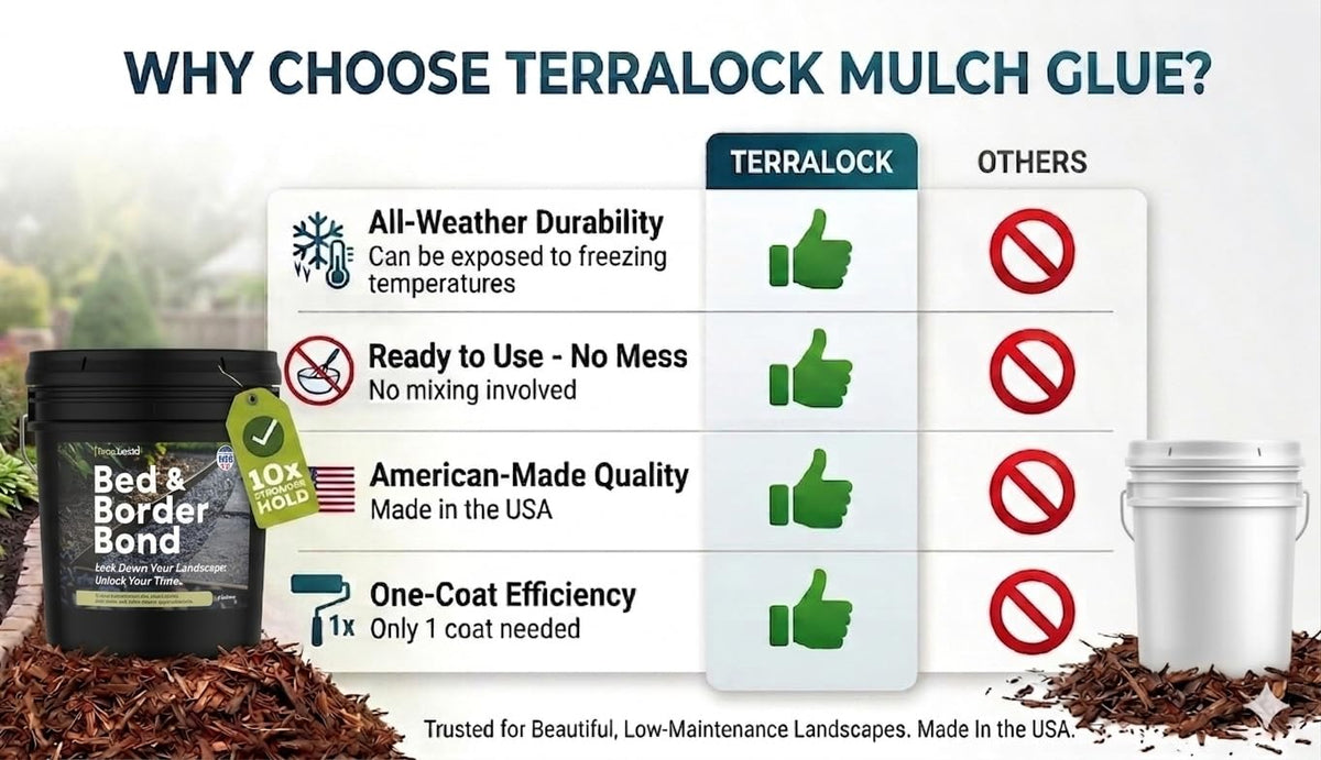 TerraLock applied to a garden bed showing mulch and rock control