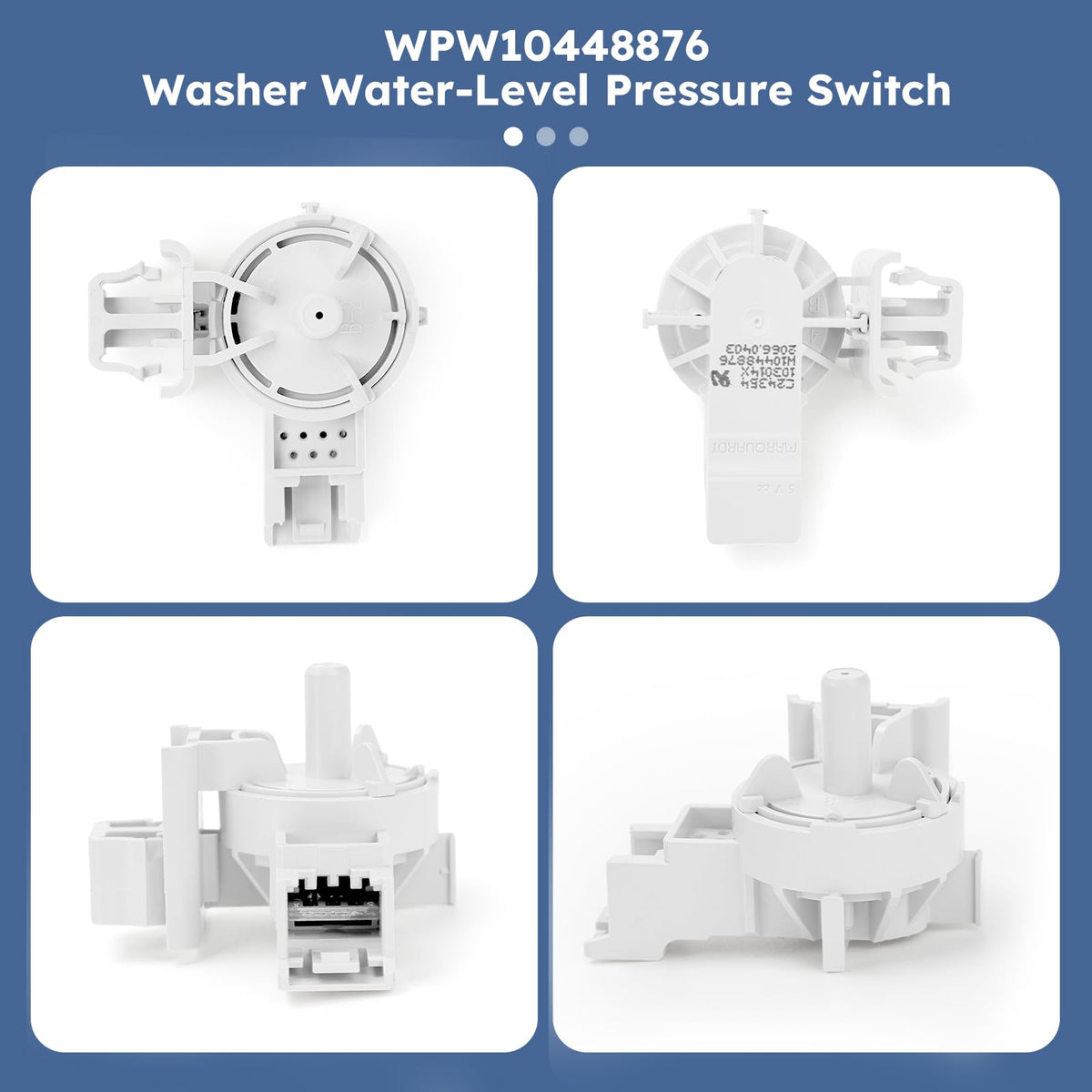 SuperDi WPW10448876 water-level switch side view shows broad compatibility across brands