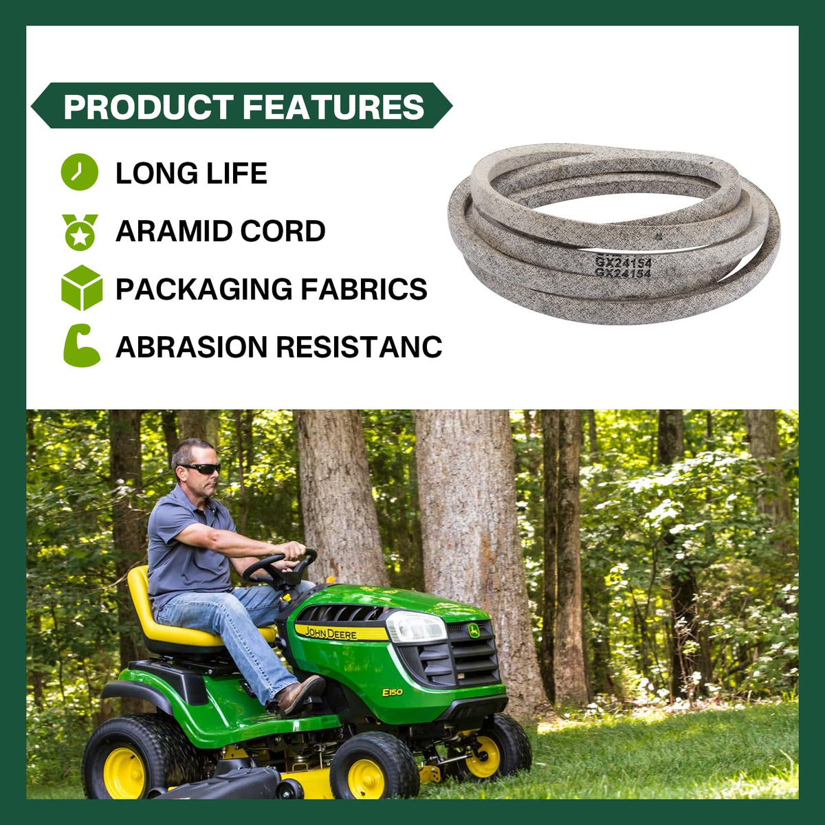 SuperDi X105 belt, consistent transmission for John Deere riding mowers.
