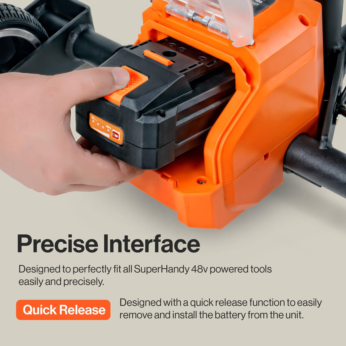 SuperHandy 48V 2Ah battery with DC output specs compatible with 100–240V chargers.