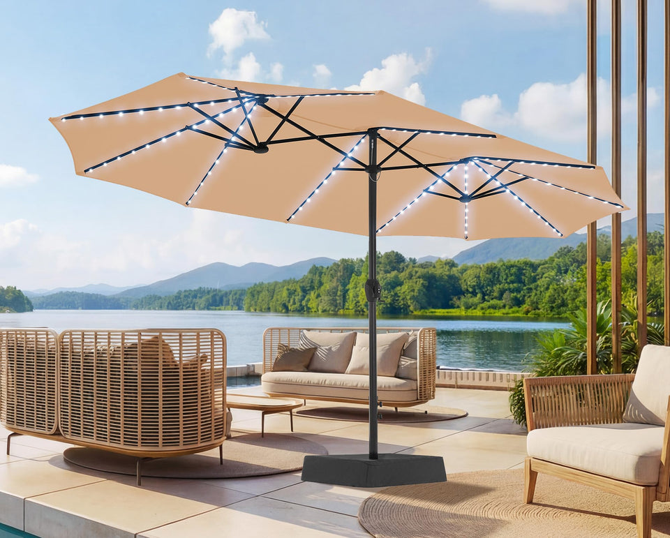 SUPERJARE 15ft patio umbrella with base included offers stable shade for patios and decks.