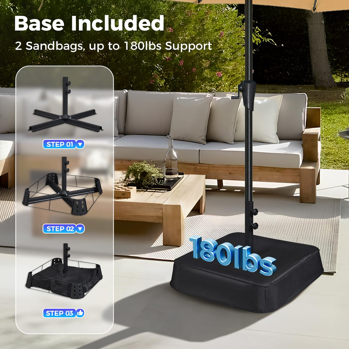 SUPERJARE heavy-base-with-sandbags provides wind-stable support.