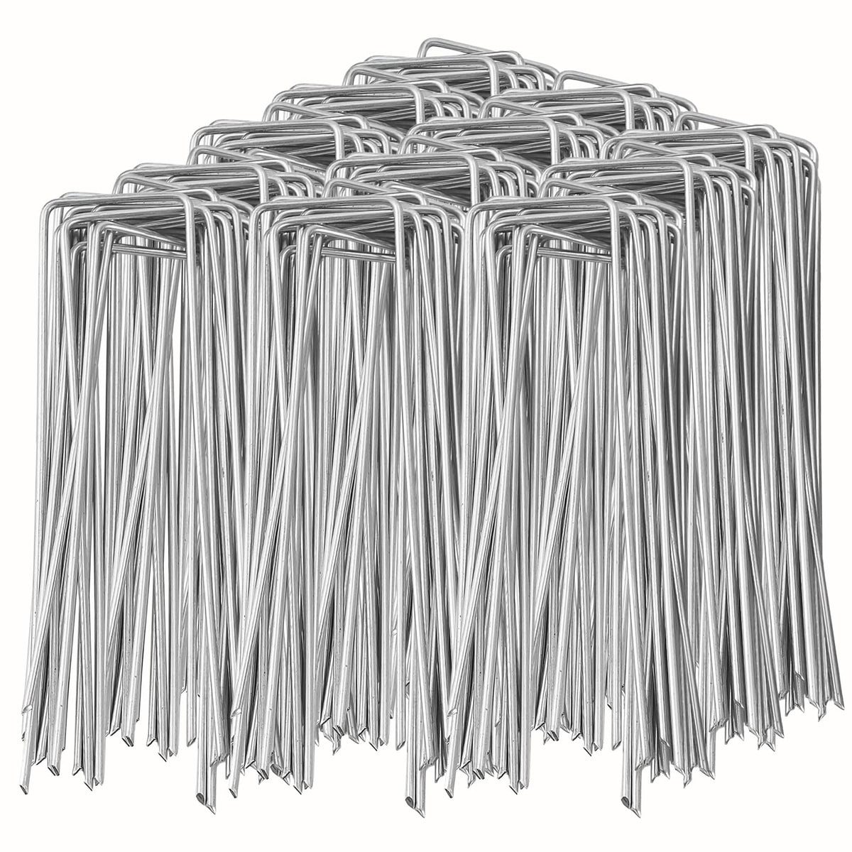 SuperMMarK 6-inch 11-gauge galvanized stakes securing weed barrier fabrics in outdoor gardens