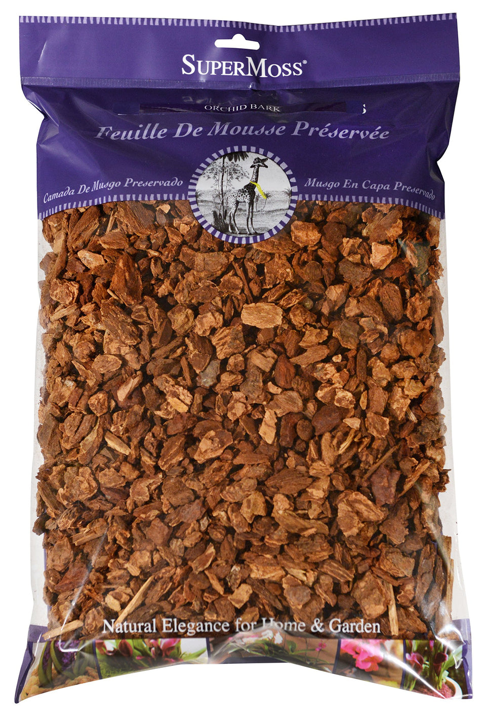 SuperMoss Orchid Bark bag closeup shows natural packaging and orchid-friendly growing medium.